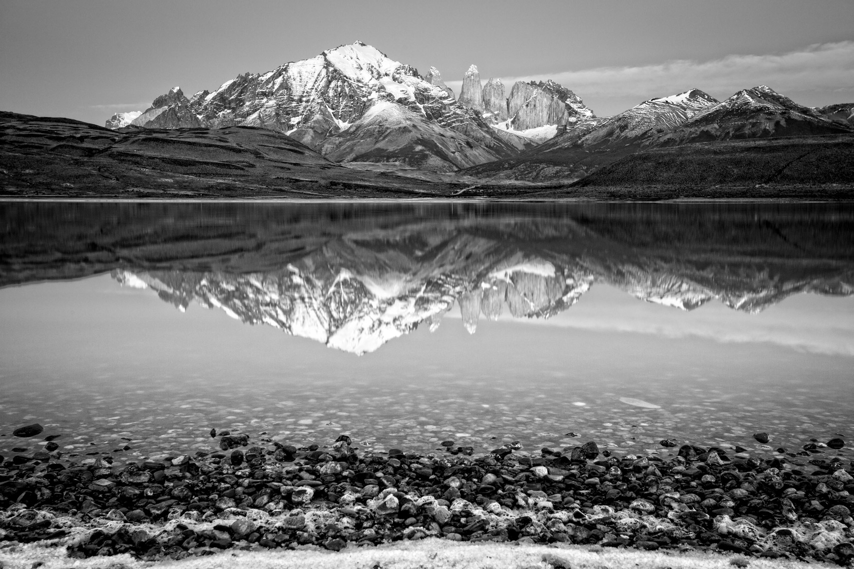 Torres del Paine in black and white